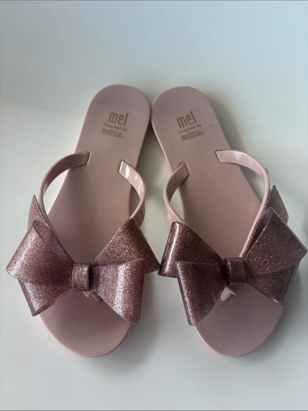 Mini Melissa Pink Glitter Bow Jelly Sandals
